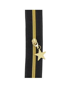 Rolo de 5 metros de fecho de nylon 5 mm com puxadores de estrelas - Preto e dourado 2