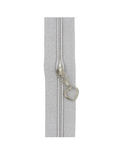 Rolo de 5 metros de fecho de nylon 5 mm com puxadores em forma de coração - Lurex prateado 2