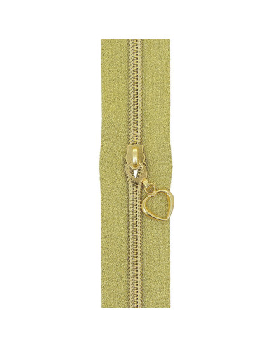 Rolo de 5 metros de fecho de nylon 5 mm com puxadores em forma de coração - Ouro lurex