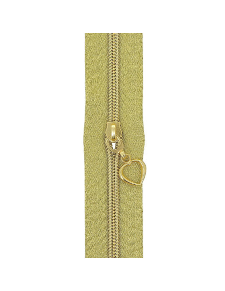 Rolo de 5 metros de fecho de nylon 5 mm com puxadores em forma de coração - Ouro lurex