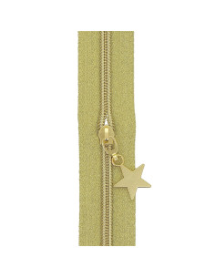 Rolo de 5 metros de fecho de nylon 5 mm com puxadores de estrelas - Ouro lurex 2