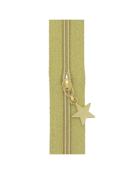 Rolo de 5 metros de fecho de nylon 5 mm com puxadores de estrelas - Ouro lurex