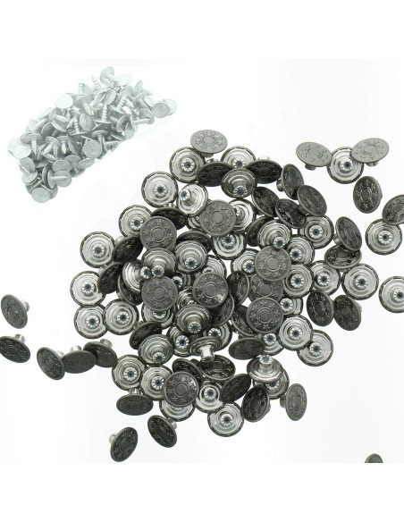 Caixa de 100 botões jeans 17mm - Prata fosca estrelas
