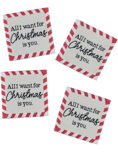 Conjunto de 4 etiquetas para costurar - Tudo o que eu quero para o Natal
