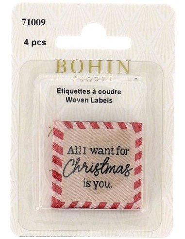 Conjunto de 4 etiquetas para costurar - Tudo o que eu quero para o Natal