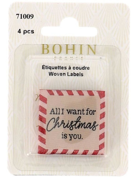 Conjunto de 4 etiquetas para costurar - Tudo o que eu quero para o Natal