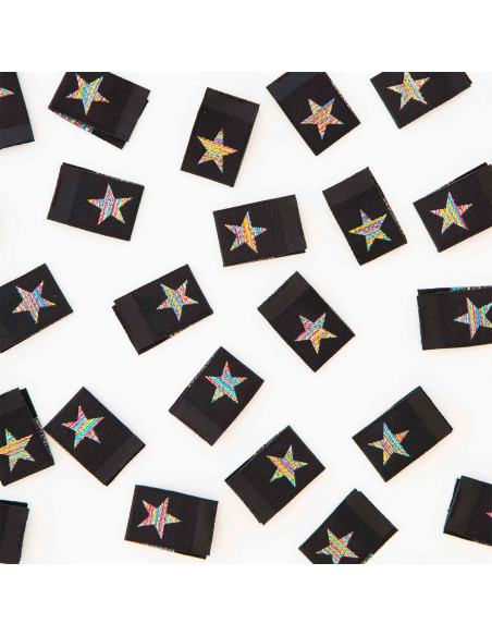 Conjunto de 8 etiquetas tecidas - Estrela arco-íris