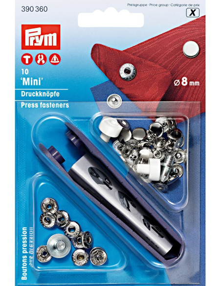 Caixa de 10 botões de pressão anorak Prata com ferramenta 8 mm