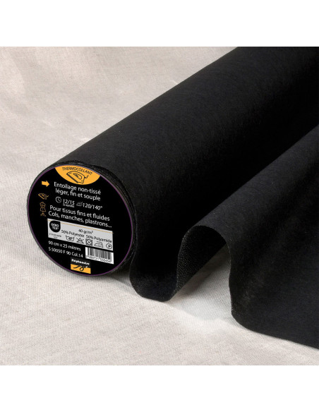 Entretela não tecido termocolante fina - Preto