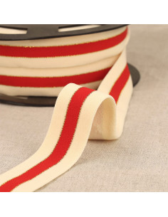 Elástico bicolor bordas douradas - Vermelho