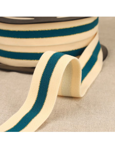 Elástico bicolor bordas douradas - Azul petróleo