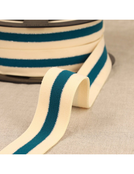 Elástico bicolor bordas prateadas - Azul petróleo