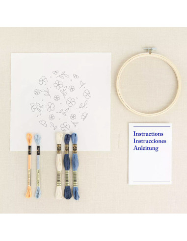 Kit de bordado - Flores azuis