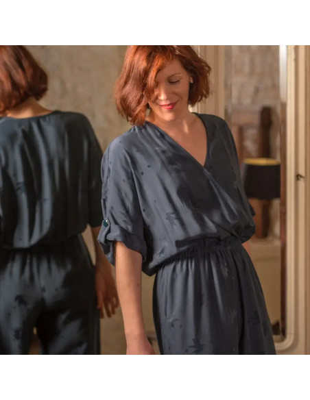 Tecido jacquard de viscose Streli Azul Tinta - Églantine & Zoé