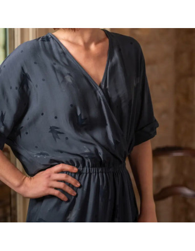Tecido jacquard de viscose Streli Azul Tinta - Églantine & Zoé
