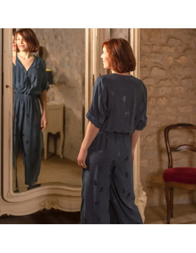 Tecido jacquard de viscose Streli Azul Tinta - Églantine & Zoé