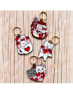 Conjunto de 4 marcadores de malha - Gatos corações 3