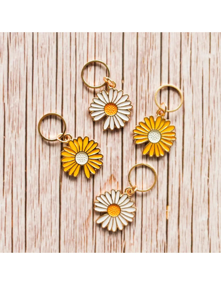 Conjunto de 4 marcadores de malha - Margaridas amarelas e brancas