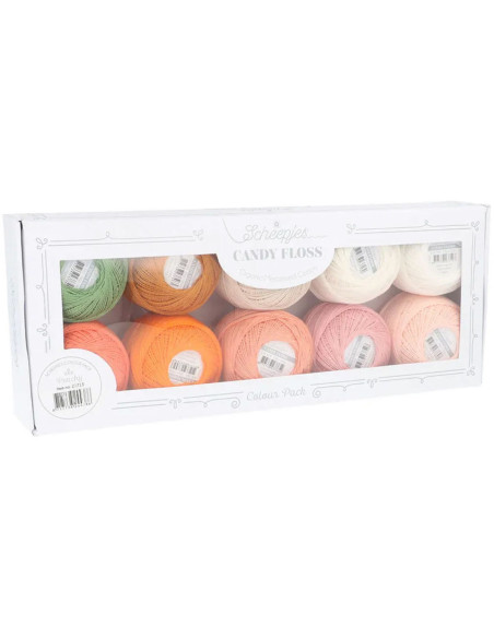 Caixa com 10 novelos de algodão perlé Scheepjes Candy Floss N°10 - Peachy