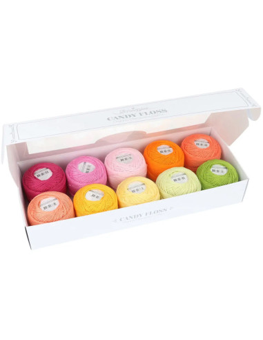 Caixa com 10 novelos de algodão perlé Scheepjes Candy Floss N°10 - Passionfruit