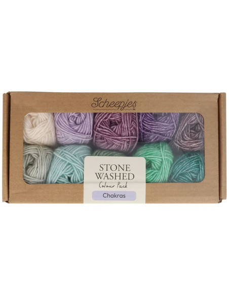 Conjunto de 10 novelos Scheepjes Stone Washed Colour Pack - Chakras