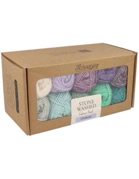Conjunto de 10 novelos Scheepjes Stone Washed Colour Pack - Chakras