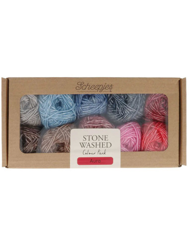 Caixa de 10 novelos Scheepjes Stone Washed Colour Pack - Aura