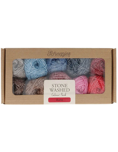 Caixa de 10 novelos Scheepjes Stone Washed Colour Pack - Aura