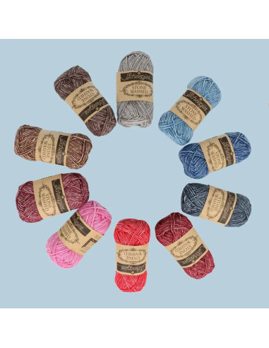 Caixa de 10 novelos Scheepjes Stone Washed Colour Pack - Aura