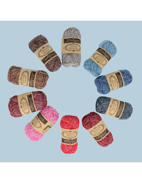 Caixa de 10 novelos Scheepjes Stone Washed Colour Pack - Aura