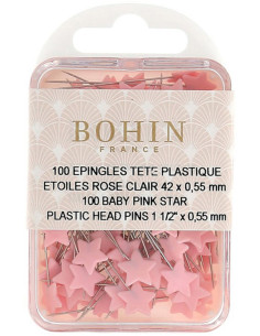 Caixa de 100 alfinetes com cabeça de plástico estrelas rosa claro Bohin
