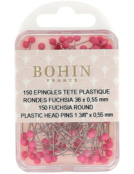 Caixa de 150 alfinetes com cabeça de plástico redonda fúcsia Bohin