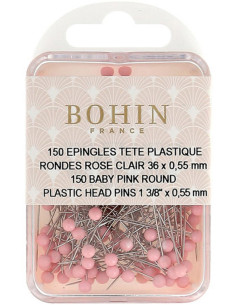 Caixa de 150 alfinetes com cabeça de plástico redonda rosa claro Bohin
