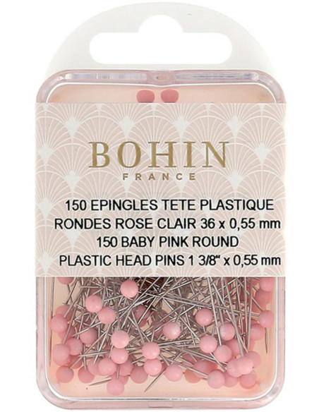 Caixa de 150 alfinetes com cabeça de plástico redonda rosa claro Bohin