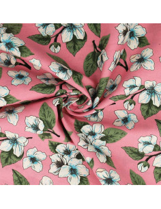 Tecido popeline de algodão floral - Chuva de flores rosa