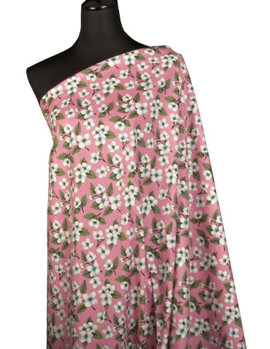 Tecido popeline de algodão floral - Chuva de flores rosa