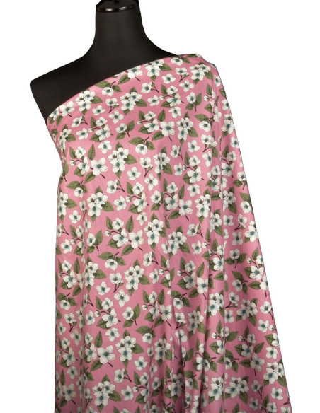 Tecido popeline de algodão floral - Chuva de flores rosa