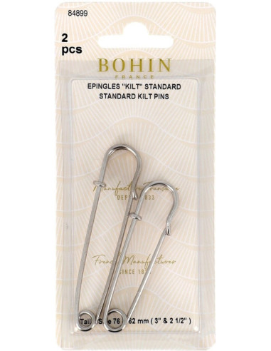 Cartão com 2 alfinetes de kilt prateados Bohin