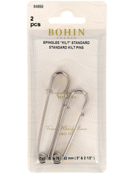 Cartão com 2 alfinetes de kilt prateados Bohin