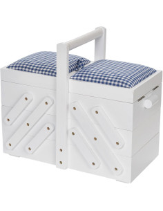 Trabalhadora de costura madeira branca com tecido vichy azul M 2
