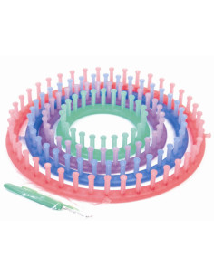 Conjunto de 4 teares circulares + gancho + agulha Trimits
