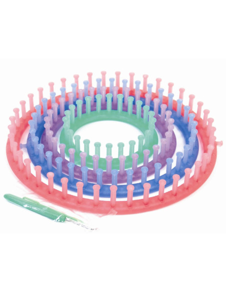 Conjunto de 4 teares circulares + gancho + agulha Trimits