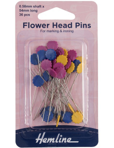 Caixa de 36 alfinetes de quilting com cabeça de flor em cores sortidas