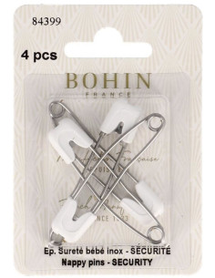Cartão com 4 alfinetes de segurança para bebê em aço inoxidável com segurança Bohin