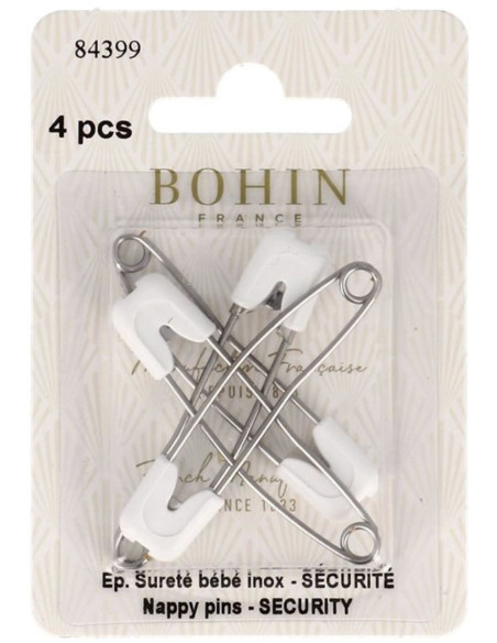 Cartão com 4 alfinetes de segurança para bebê em aço inoxidável com segurança Bohin