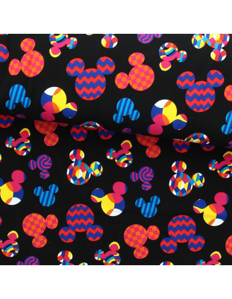Tecido jersey Disney - Cabeça do Mickey multicolorida