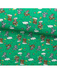 Tecido jersey Patrulha Pata - Nuvem fundo verde