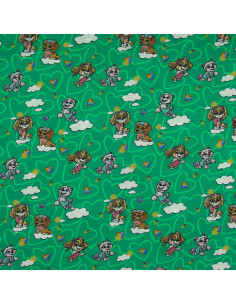Tecido jersey Patrulha Pata - Nuvem fundo verde 2