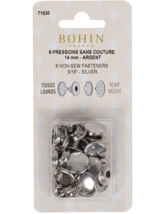Caixa de 8 botões de pressão sem costura para tecidos pesados 14 mm Bohin - Prata
