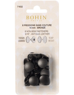 Caixa de 8 botões de pressão sem costura para tecidos pesados 14 mm Bohin - Bronze